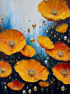 Abstract acrylverfschilderij van klaprozen van Retrotimes