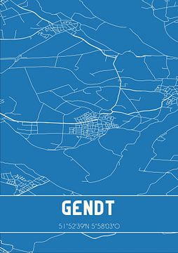 Blauwdruk | Landkaart | Gendt (Gelderland) van MijnStadsPoster