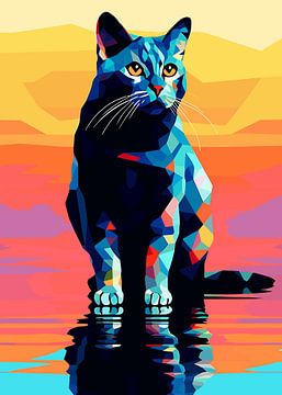 Chat Animal WPAP Pop Art Color Style sur Qreative