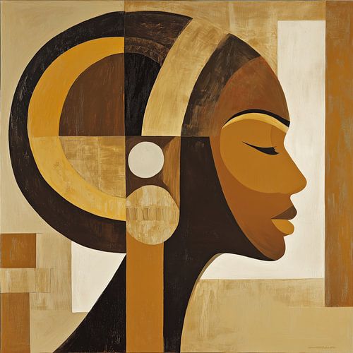 Portrait profilé d'une femme africaine, cubisme abstrait, minimalisme, debout sur TheXclusive Art