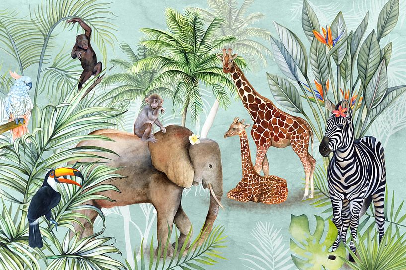 Nauwkeurigheid onstabiel Afwijzen Jungle tropische dieren van Geertje Burgers op canvas, behang en meer