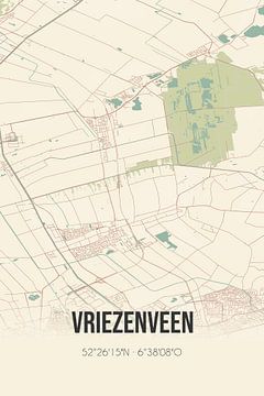 Vintage landkaart van Vriezenveen (Overijssel) van Rezona