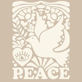 Grafische kunst Peace – Beige – Muur galerie - Japandi – Abstract van Design by Pien