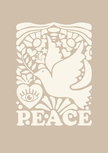 Grafische kunst Peace – Beige – Muur galerie - Japandi – Abstract