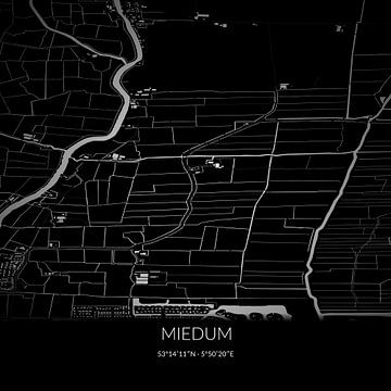 Zwart-witte landkaart van Miedum, Fryslan. van Rezona