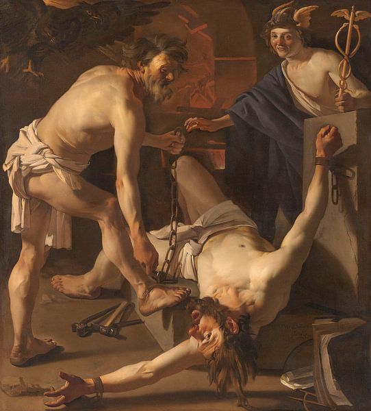 Prometheus chained by Vulcan, Dirck van Baburen, 1623 by Marieke de Koning