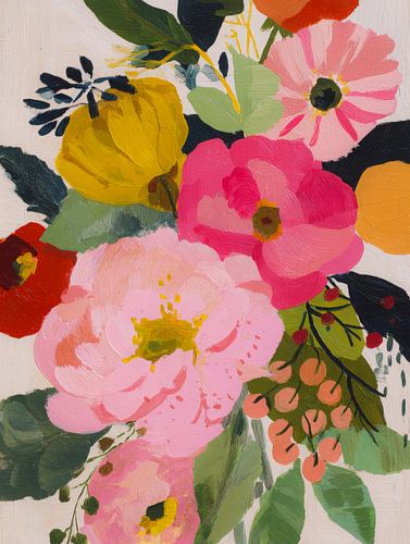 Bouquet de fleurs joyeux dans un style scandinave - peinture moderne colorée pleine de fraîcheur