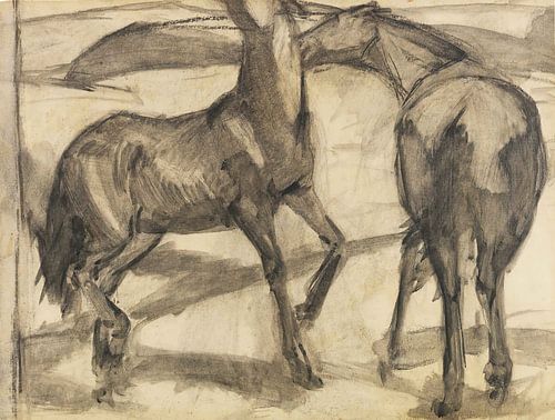 Twee paarden, blauwgroen (1911) van Franz Marc