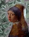 Meisje met de parel, Grungy Flower Edition | Naar het werk van Johannes Vermeer van MadameRuiz thumbnail