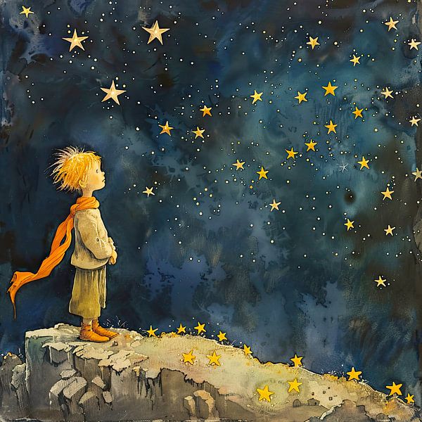 Star child in the night decorative illustration by Vlindertuin-Art