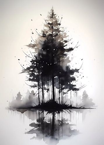 Minimalistische aquarel zwarte boom