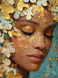 Frauenporträt mit Gold und Blumen von SPEQ ART