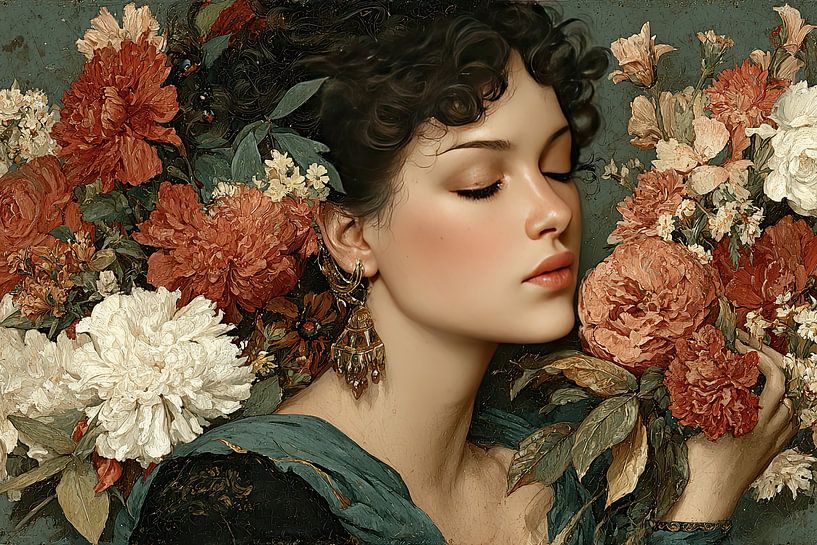 vrouw met bloemen print van Egon Zitter