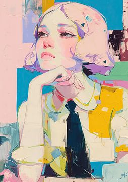 Vrouwenportret | Thought Palette van Blikvanger Schilderijen