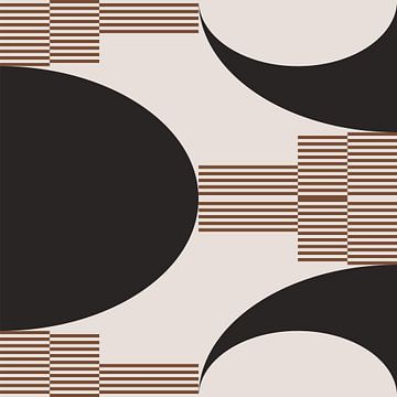 Retro Geometrische Abstractie. Moderne kunst in bruin, wit, zwart nr. 2 van Dina Dankers