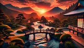 Japanese landscape with a house by Tatjana Korneeva