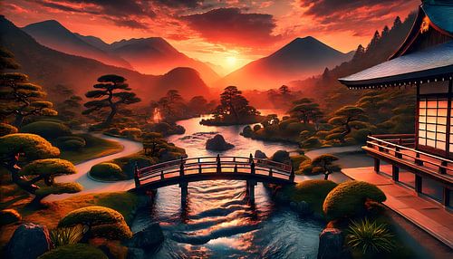 Paysage japonais avec une maison sur Tatjana Korneeva