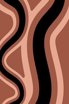 Retro Golven: Minimalistische abstracte kunst in Terra, Roze en Zwart nr. 4 van Dina Dankers