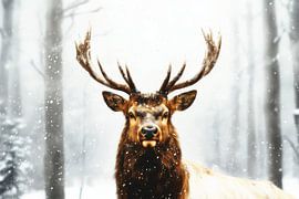 Majestic Deer in Winter Silence by Eva Lee