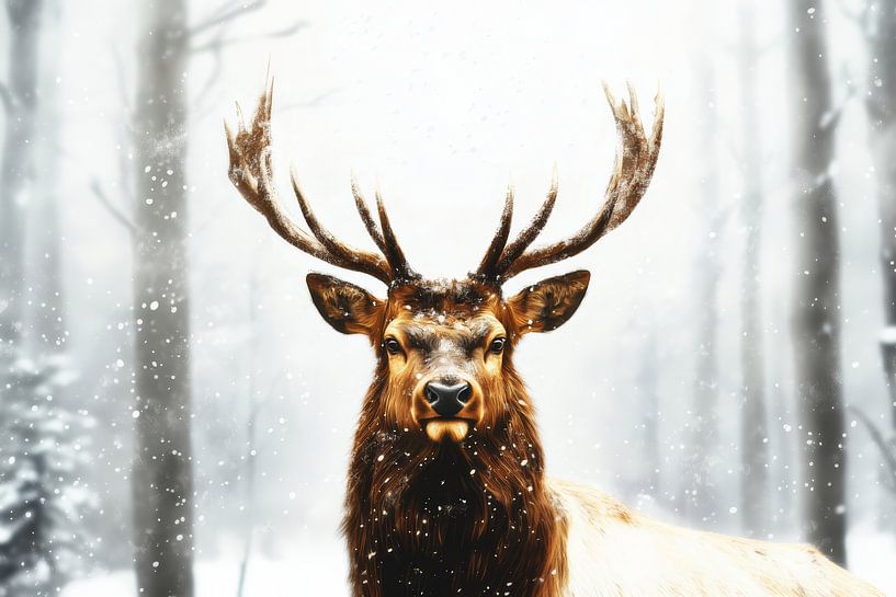 Majestic Deer in Winter Silence by Eva Lee