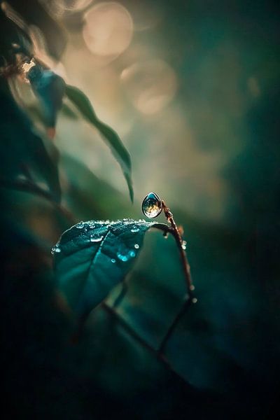 Drops on a leaf in the fog by Poster Art Shop