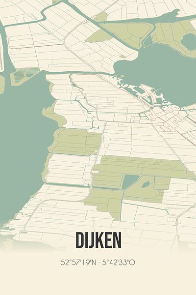 Carte ancienne de Dijken (Fryslan) par Affiches de lieux