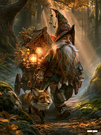 Gnome mit Fuchs im Wald