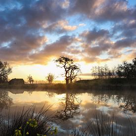 Reflectie tijdens zonsopkomst in Utrecht van Marieke Smetsers