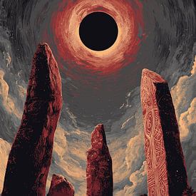 Stone circles under a red solar eclipse by Pixelbull Design
