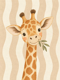Verspielte Giraffe mit Blattzweig von Thomas burnet