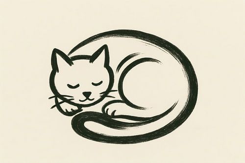 Chat endormi au trait de pinceau doux