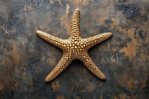 Een gouden zeester schittert op een rijke, donkere achtergrond