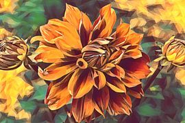 Peinture de dahlia rouge sur Patricia Piotrak