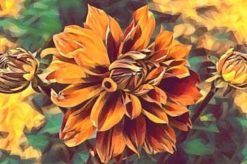 Red dahlia painting