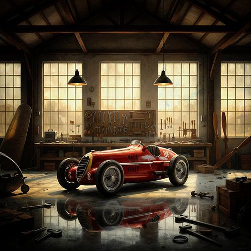 Alfa Romeo Alfetta in oude werkplaatsscène