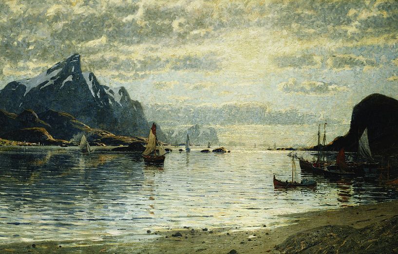 Adelsteen Normann~A Fjord Scene with Sailing Vessels by finemasterpiece