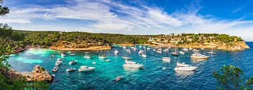 Panorama van mediterrane zeebaai met jachten van Alex Winter