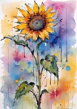 Sonnenblume Aquarellmalerei - Raw Textured Floral