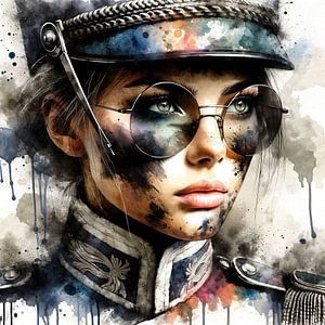 Aquarell Napoleonischer Soldat Frau #5 von Chromatic Fusion Studio