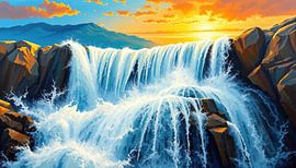 Waterval in het gouden licht van de zonsopgang van AidasignArt