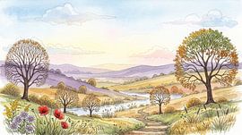 Aquarell: Blick ins Tal von Markus Gann
