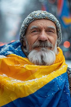 Portrait de l'IA aux couleurs du drapeau ukrainien sur Egon Zitter