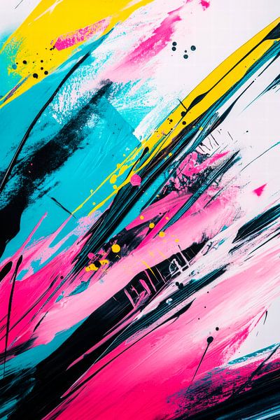 Explosion de couleurs en bleu et jaune par Poster Art Shop