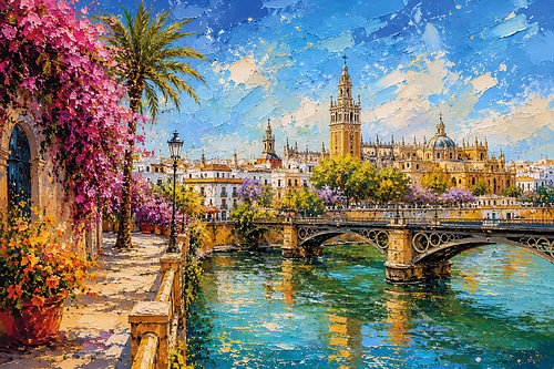 Une peinture représentant Séville – Une magnifique ville d'Espagne.