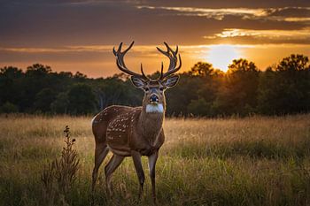 Prachtig hert bij zonsondergang in de natuur