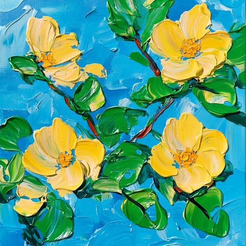 Gele bloemen in de blauwe lucht