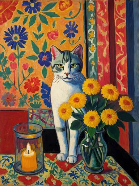 Katze mit Blumen Stil Henri Matisse von TOAN TRAN
