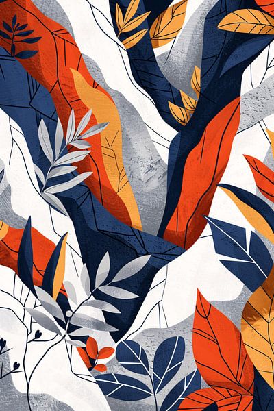 Abstract artwork with colourful leaves by Art & Soul Creations