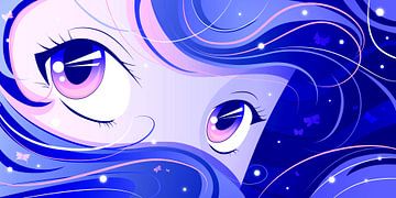 Blue anime eyes by Mixed media vector arts