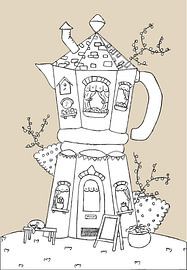 Sprookjesachtig koffiehuisje – illustratie van een percolator als huis van Studio Ajuut